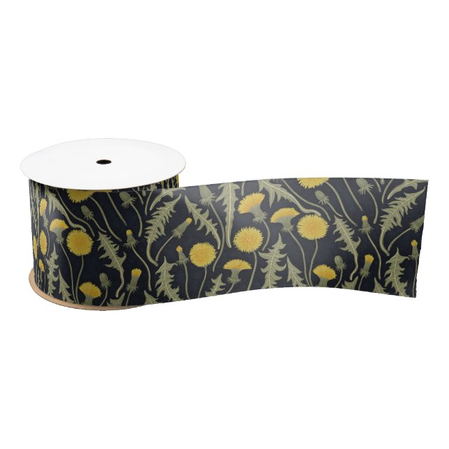 Ruban En Satin Dandelions, vert, jaune et noir (Bobine)
