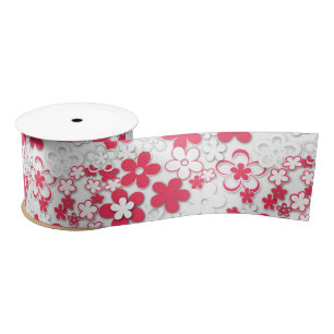 Ruban en satin de fleurs de papier rouge et blanc