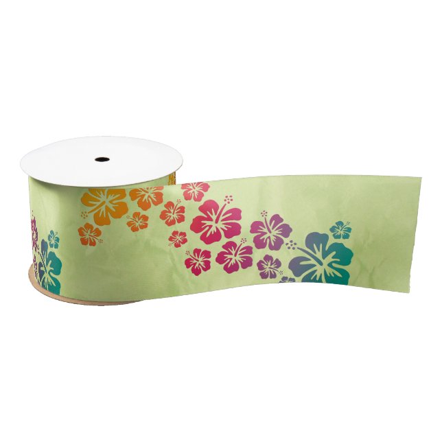 Ruban En Satin Décor tropical drôle de ketmie + votre arrière - (Bobine)