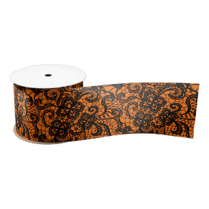 Ruban En Satin Dentelle noire Halloween sur orange