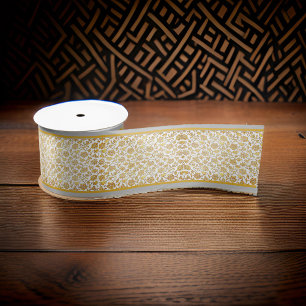 Ruban En Satin Dentelle or florale Argent et Gold Triage