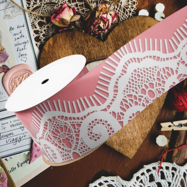 Ruban En Satin Dentelle rose et blanc vieux mode vintage (Créateur téléchargé)