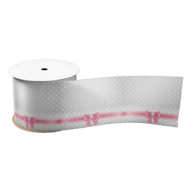 Ruban En Satin Dentelles, perles, argent, blanc, girly, tendance, (Bobine)