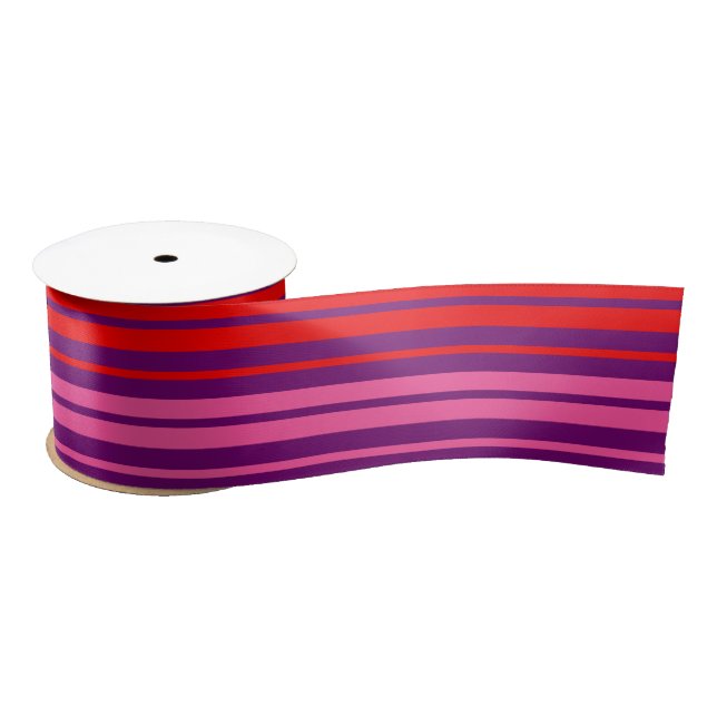 Ruban En Satin Design à rayures verticales rose violet rouge   (Bobine)
