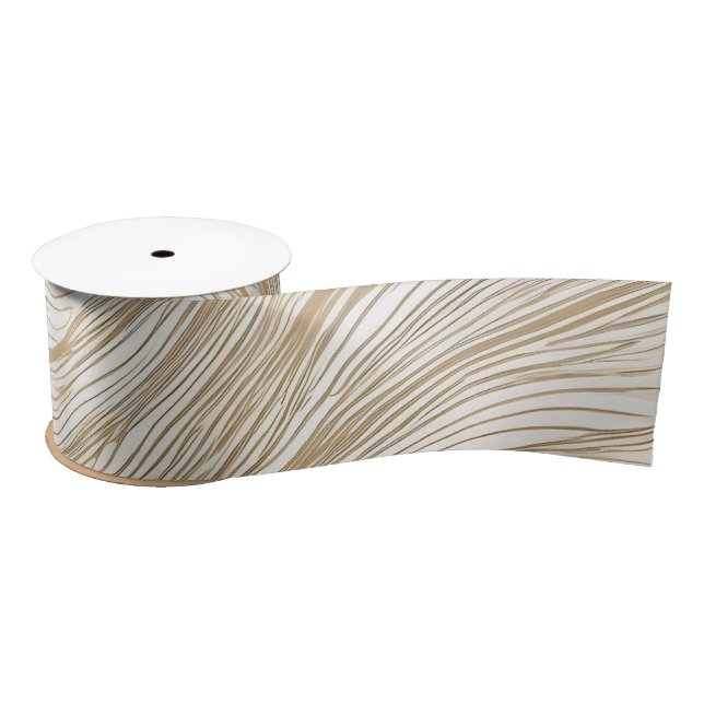 Ruban En Satin Design abstrait blanc et or (Bobine)