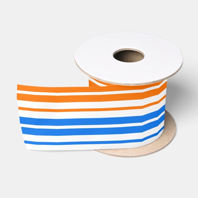 Ruban En Satin Design bandes verticales orange bleu blanc   (Bobine)