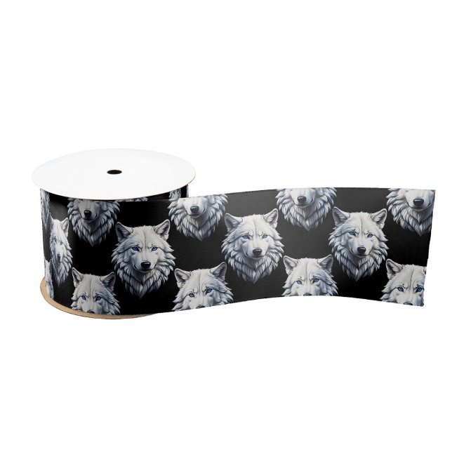 Ruban En Satin Design Motif de tête de loup blanc (Créateur téléchargé)