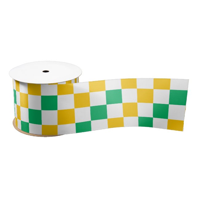 Ruban En Satin Dessin à carreaux jaune blanc vert  (Bobine)