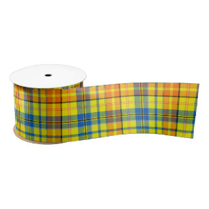 Ruban En Satin Dessin à carreaux Tartan bleu orange jaune