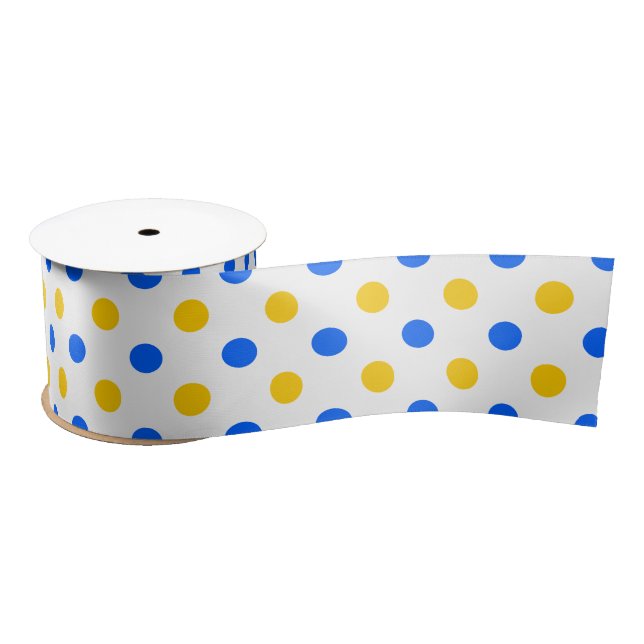 Ruban En Satin Dessin à points blancs bleus jaunes  (Bobine)