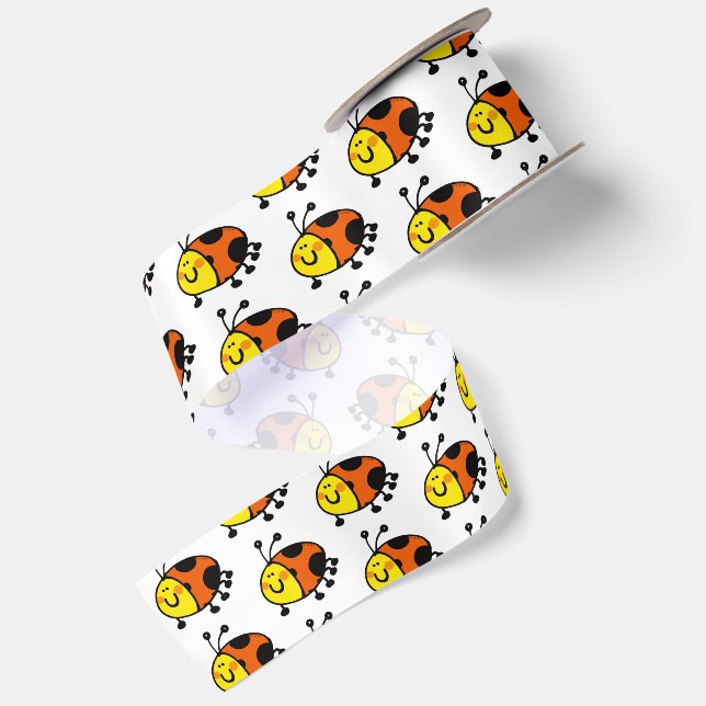 Ruban En Satin Dessin animé de coccinelle mignonne  (Dos)