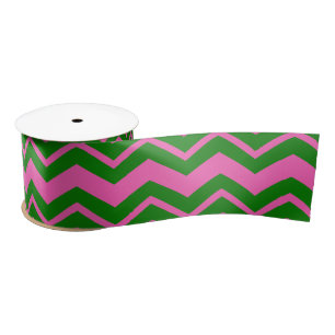 Ruban En Satin Dessin chevron zigzag vert rose