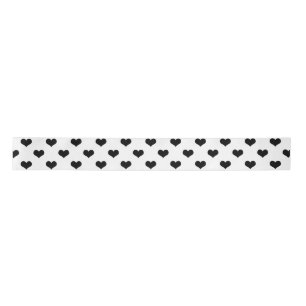 Ruban En Satin Dessin de coeurs adorables noir sur blanc