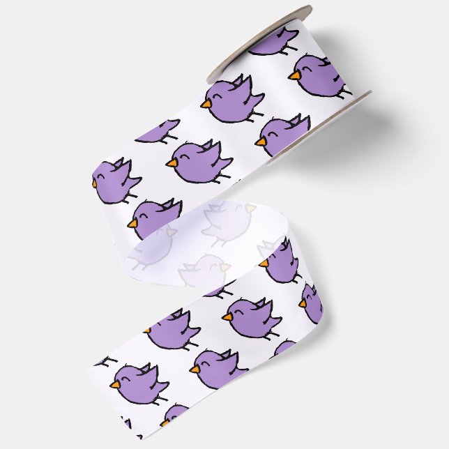 Ruban En Satin Dessin de joli oiseau violet (Dos)