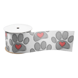 Ruban En Satin Dessin de patte de chien rouge cœur Art