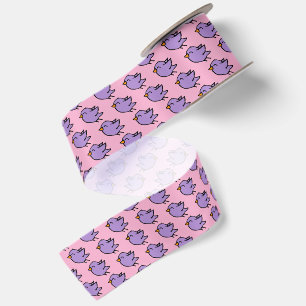 Ruban En Satin Dessin d'oiseau violet mignon