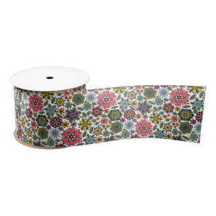 Ruban En Satin Dessin floral rétro moderne, motif d'art transpare