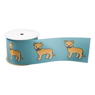 Ruban En Satin Dessin Mignon de Staffordshire Bull Terrier Fauve
