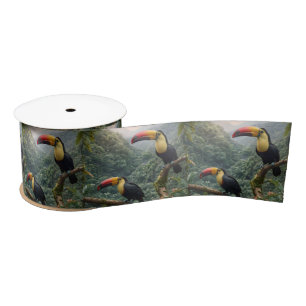 Ruban En Satin Deux Oiseaux Toucans Tropicaux,