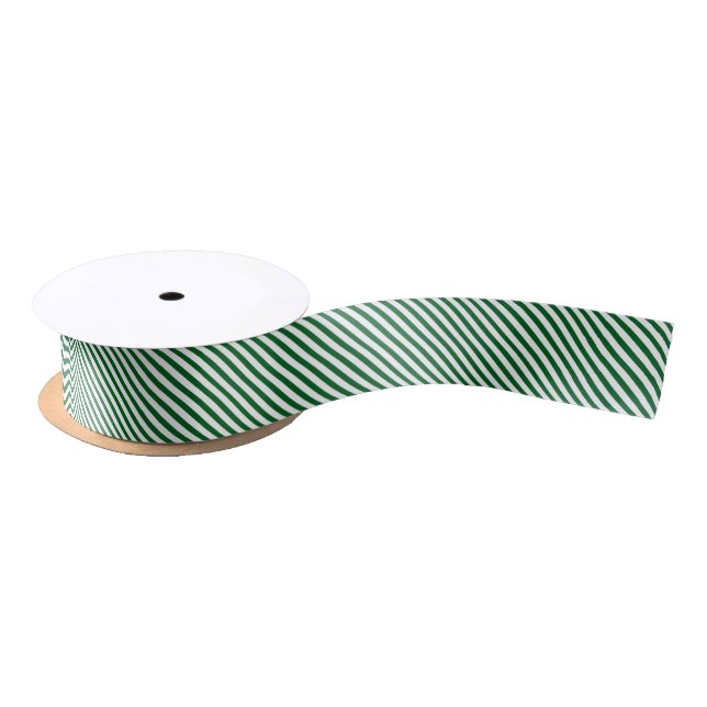 Ruban En Satin Diagonal Christmas Green & White Stripes (Bobine)