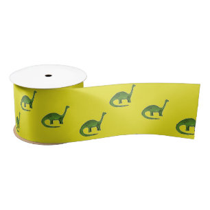 Ruban En Satin Dinosaures verts sur motif jaune