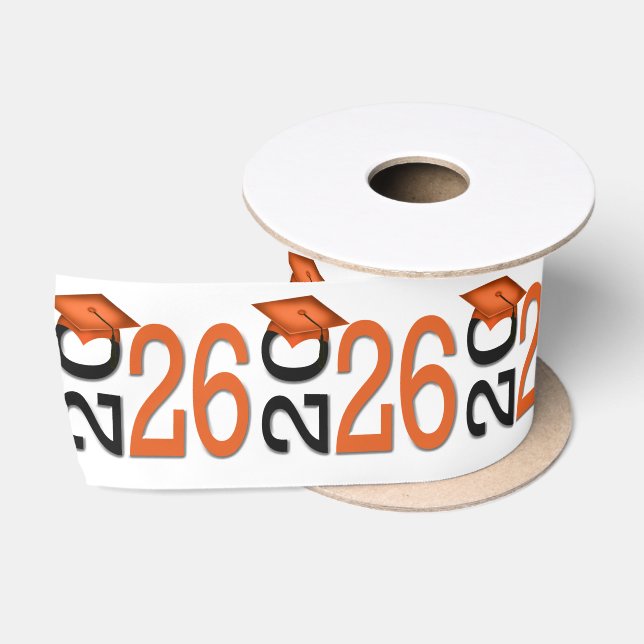 Ruban En Satin Diplômé 2026 Orange et Noir (Bobine)