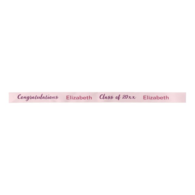 Ruban En Satin Diplômé Nom du Diplômé Écriture Rose Pâle et Foncé (Devant)