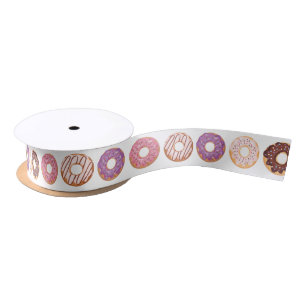 Ruban En Satin Donuts Glacés Roses Avec Saupoudrer Motif Party