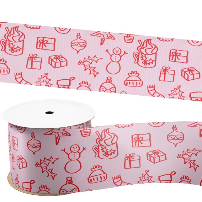 Ruban En Satin Doodle de Vacances Rouge et rose (Fun holiday doodle scribble illustration Christmas satin ribbon)