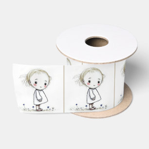 Ruban En Satin Doodle Whimsical Petite Fille En Fleur sauvage