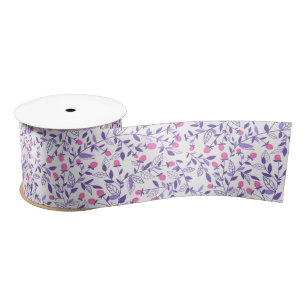 Ruban En Satin Doodles floraux rose et violet