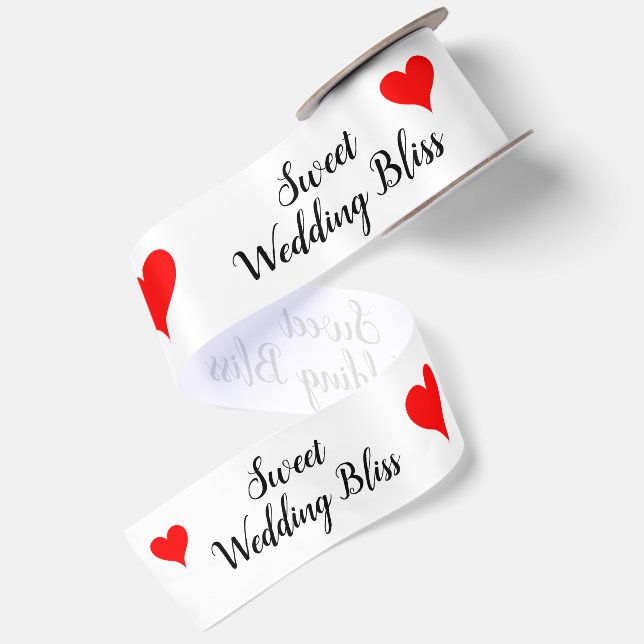Ruban En Satin Douce Félicité de Mariage Cœurs Rouges 3" (Dos)