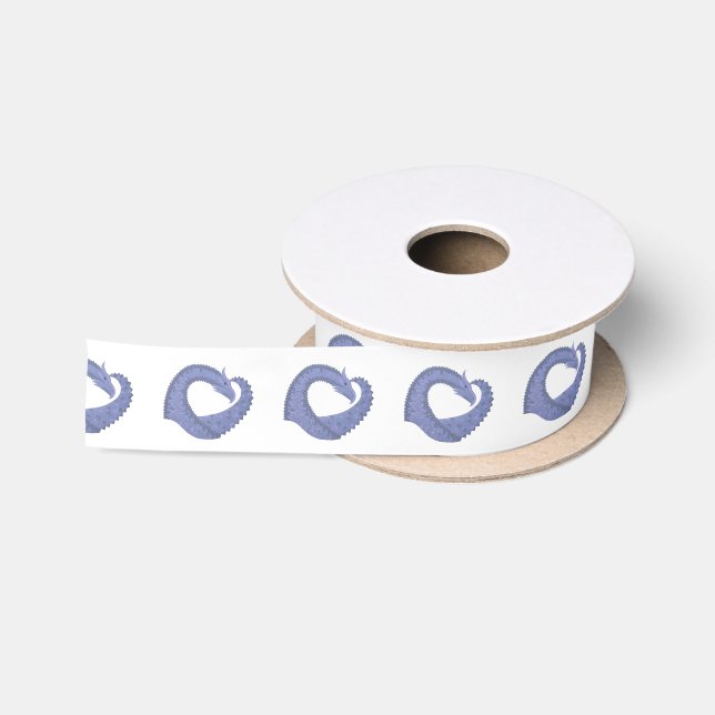 Ruban En Satin Dragon de coeur gris bleu sur blanc (Bobine)