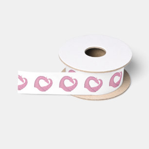 Ruban En Satin Dragon de coeur rose sur blanc