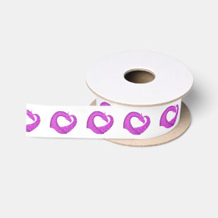 Ruban En Satin Dragon de coeur violet clair sur blanc