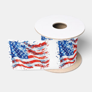 Ruban En Satin Drapeau américain USA Aquarelle 4 juillet