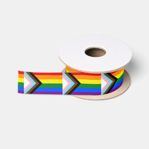 Ruban En Satin Drapeau arc-en-ciel de progrès, drapeau de la fier