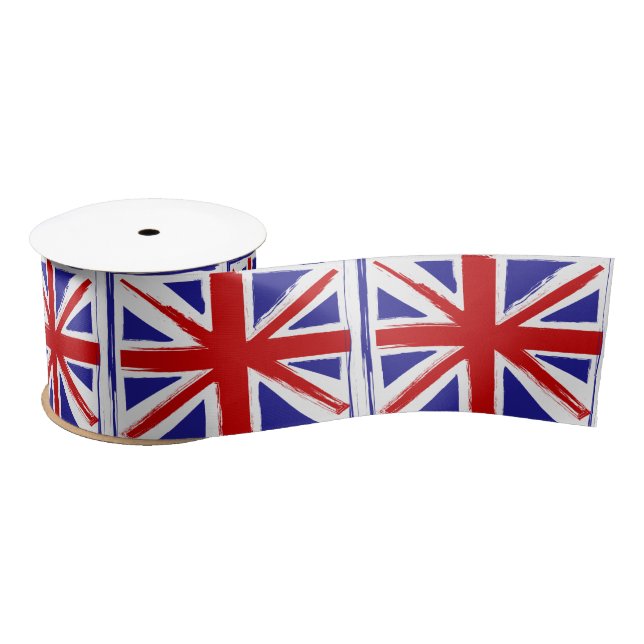 Ruban En Satin Drapeau britannique d'Union Jack de style grunge (Bobine)