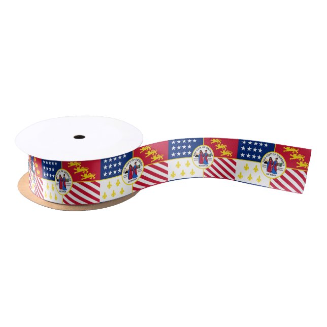 Ruban En Satin Drapeau de Detroit, Michigan Satin Ribbon (Bobine)