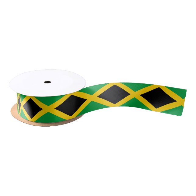 Ruban En Satin Drapeau jamaïcain à motif noir jaune vert (Bobine)