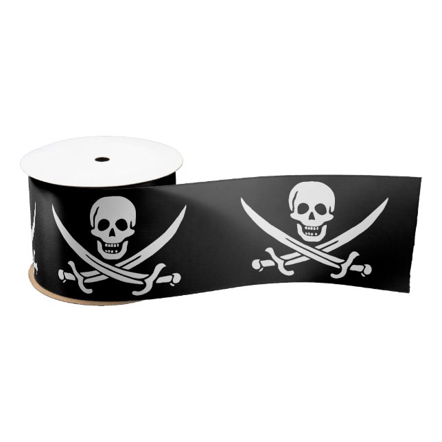 Ruban En Satin Drapeau pirate crâne épées croisées (Bobine)