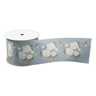Ruban En Satin Dusty Blue White Chinoiserie Porcelain Floral Bird