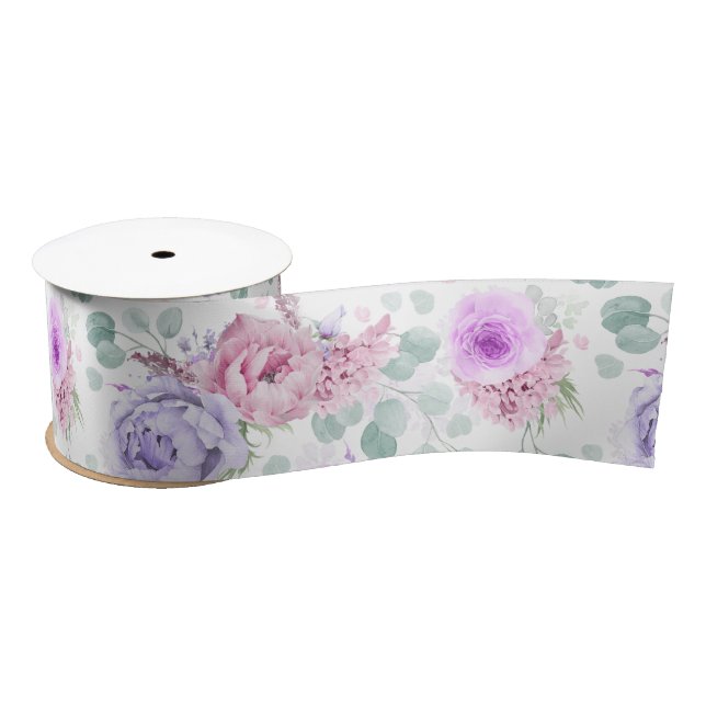 Ruban En Satin Dusty Purple et rose Floral Élégant Botanique (Bobine)