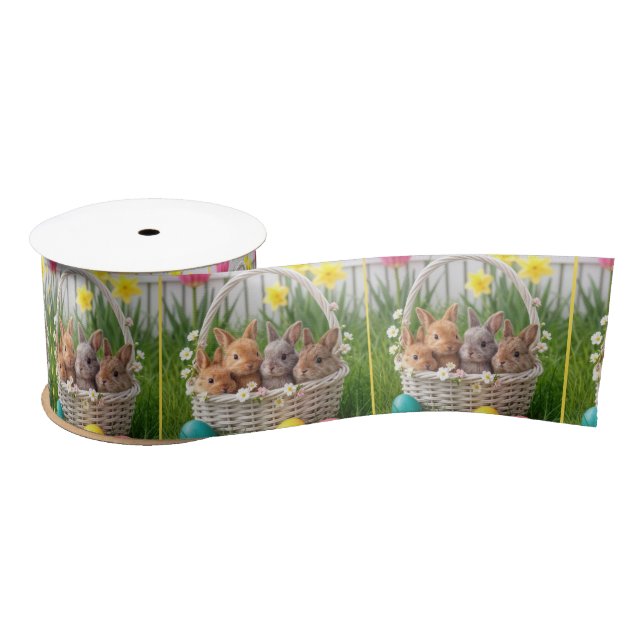 Ruban En Satin Easter Bunnies in a Wicker Basket (Bobine)