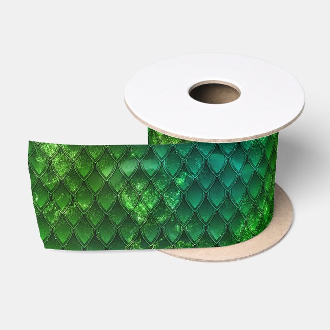 Ruban En Satin Écailles de dragon vert foncé (Bobine)