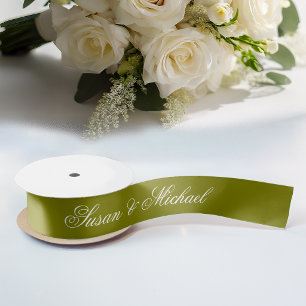 Ruban En Satin Écriture calligraphique élégante de mariage vert o