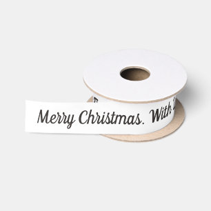 Ruban En Satin Écriture personnalisée de Noël blanc noir