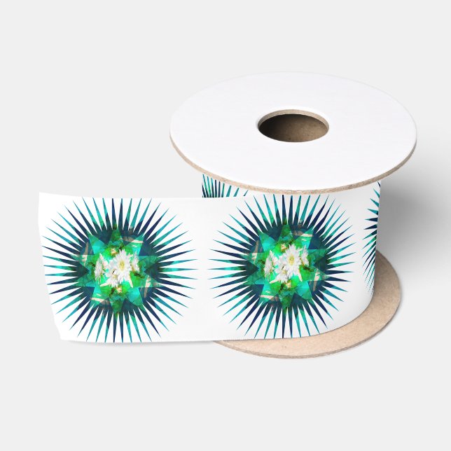 Ruban En Satin Effet de kaléidoscope à fleur Aqua Cactus, (Bobine)
