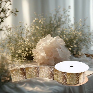Ruban En Satin Élégance dorée Tourbillons Motifs floraux Vibrants