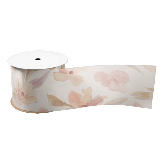 Ruban En Satin Élégant aquarelle fleurs douces (Bobine)